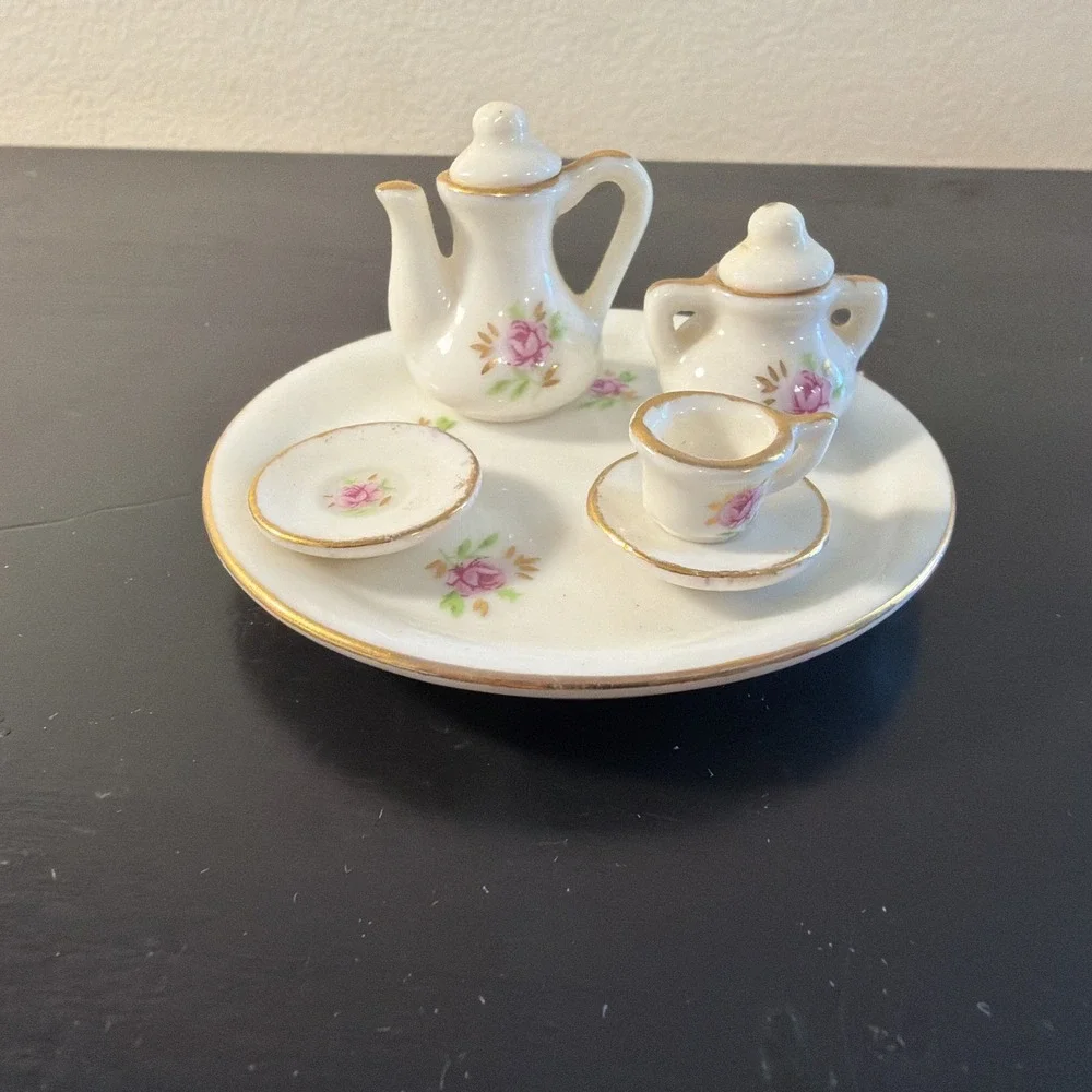 Vintage Miniature 8pcs. ROSE Tea Set Dollhouse Decor